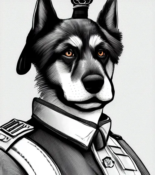 Prompt: furaffinity expressive stylized master furry artist digital line art painting portrait character study of the anthro male anthropomorphic german shepard fursona animal person officer wearing clothes military general uniform