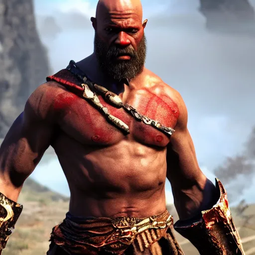 Image similar to Djimon Hounsou as kratos!!, 8k, cinematic, unreal engine