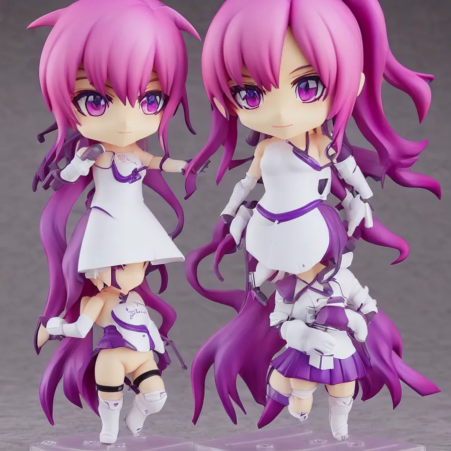 Image similar to neon white video game!!!!!!!!, neon violet!!!!!!!!!!!!!!, an ( ( ( ( anime ) ) ) ) nendoroid of neon violet, figurine, detailed product photo