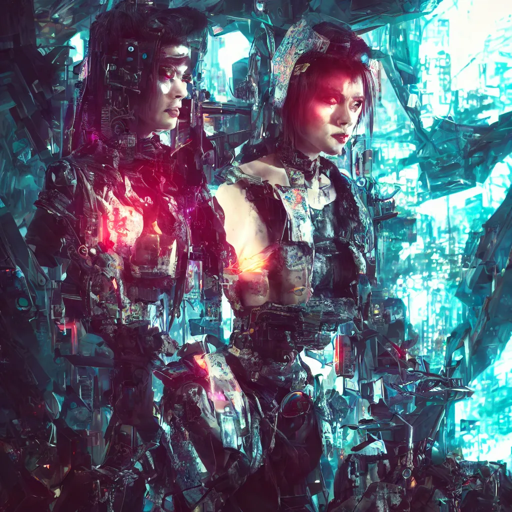 Prompt: a fine portrait of a psycho mystical cyberpunk princess with a lot of chaotic magic power in a dystopian world, 8K 3D octane render cosmic psycho dystopia art