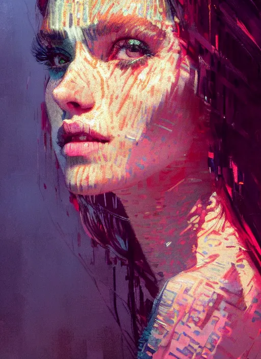 Image similar to portrait of a beautiful girl, new york backdrop, sad, sunset shades, beautiful face, rule of thirds, intricate outfit, spotlight, by greg rutkowski, by jeremy mann, by francoise nielly, by van gogh, digital painting