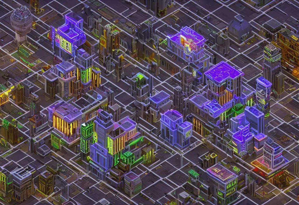 Image similar to isometric voxel art cyberpunk city highly detailed mansion at night award winning c4d