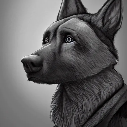 Image similar to a humanoid german shepherd beast - man, wearing suit, highly detailed portrait, digital painting, artstation, concept art, smooth, sharp foccus ilustration, artstation