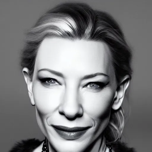 Image similar to high resolution portrait of cate blanchett with face tattoo , highly detailed, photorealistic, 4k