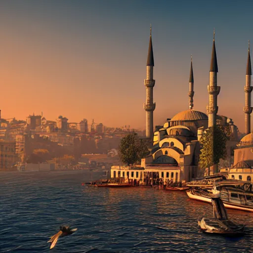 Prompt: istanbul, concept art by sebastian luca, artstation, golden hour, 8 k