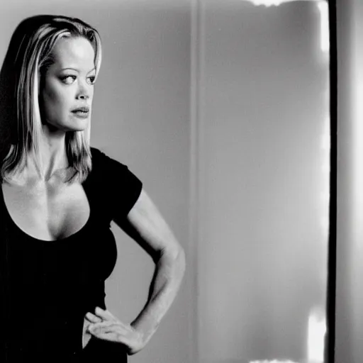 Prompt: Jeri Ryan posing in front of a mirror, admiring her own reflection