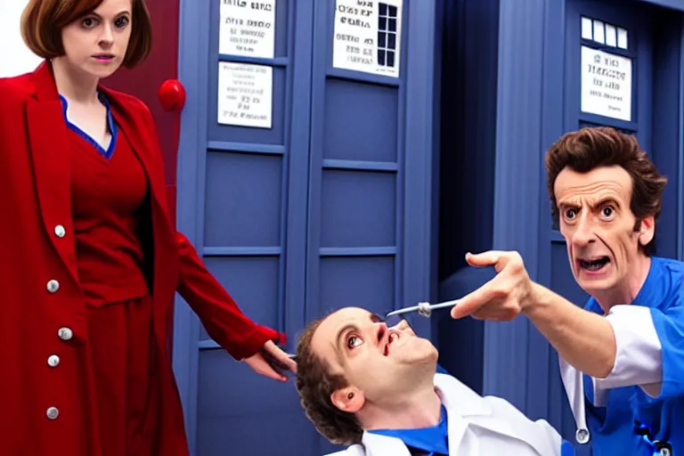 Image similar to doctor who as a dentist in the tardis