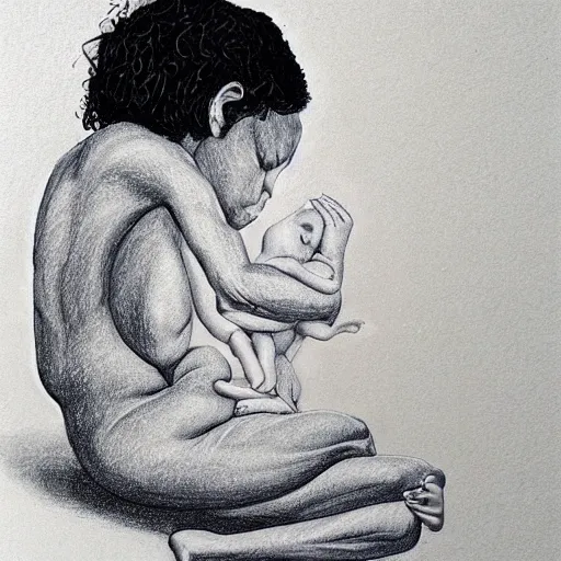 Prompt: onyx passionate by anne geddes, by allison bechdel. a drawing of a man with a large head, sitting in a meditative pose. his eyes are closed & he has a serene look on his face. his body is made up of colorful geometric shapes & patterns that twist & turn in different directions.