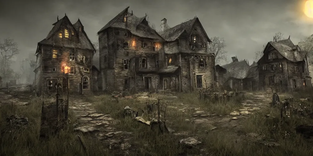 Prompt: haunted village full of ghosts, fantasy apocalypse, digital art, unreal engine 5, 4 k,