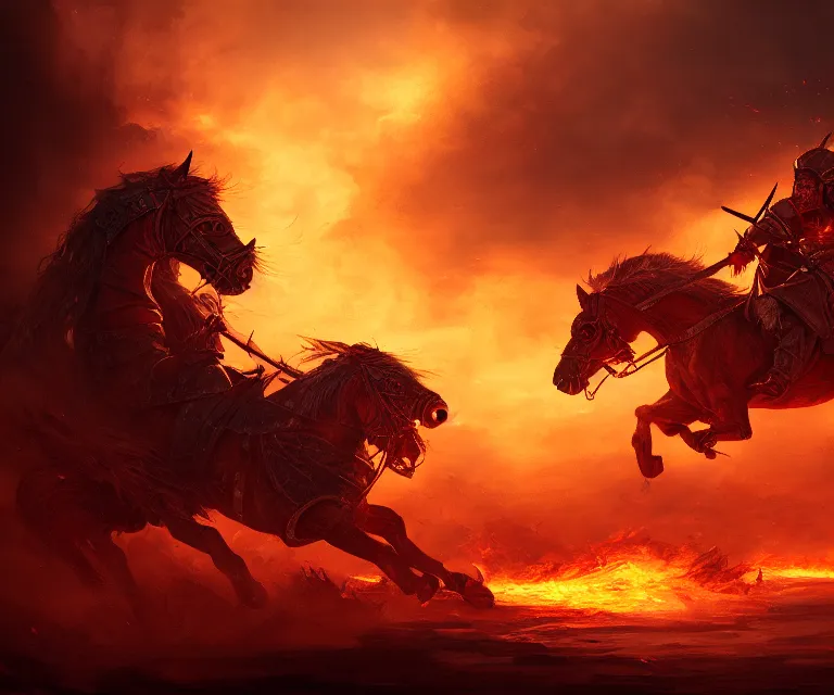 Image similar to battle of kings, fire and dust, action, dramatic lighting, intricate, wild, highly detailed, digital painting, artstation, concept art, smooth, sharp focus, illustration