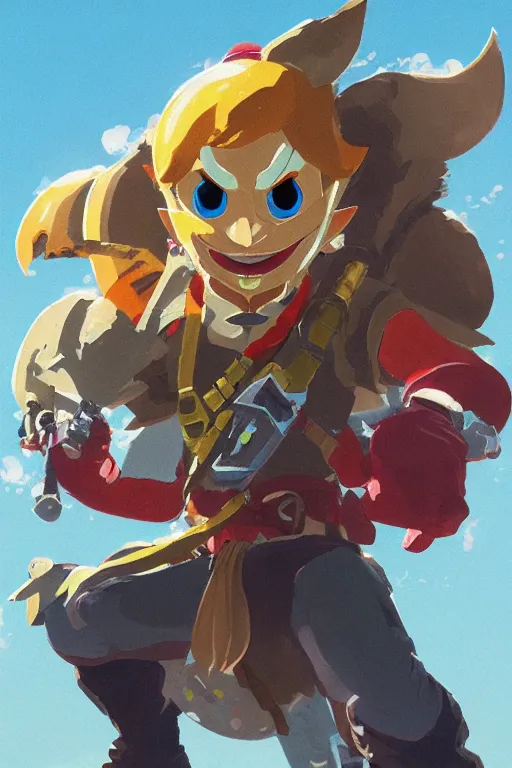 Image similar to an in game portrait of eggman from the legend of zelda breath of the wild, breath of the wild art style.