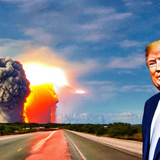 Image similar to trump with nuclear explosion in the background