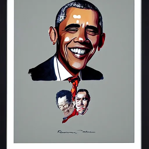 Image similar to presidential portrait of Barack Obama painted by Ralph Steadman