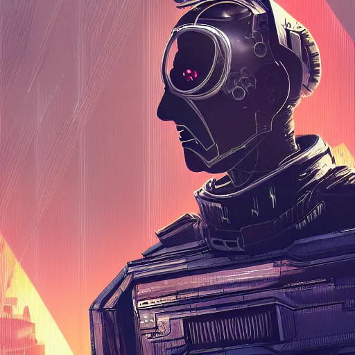 Image similar to cyberpunk neville chamberlain as the leader of a futuristic communist nation, cybernetics, sharp lines, digital, artstation, colored in