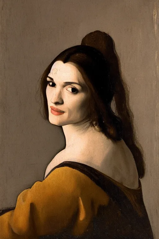 Image similar to portrait en buste of rachel weisz by johannes vermeer