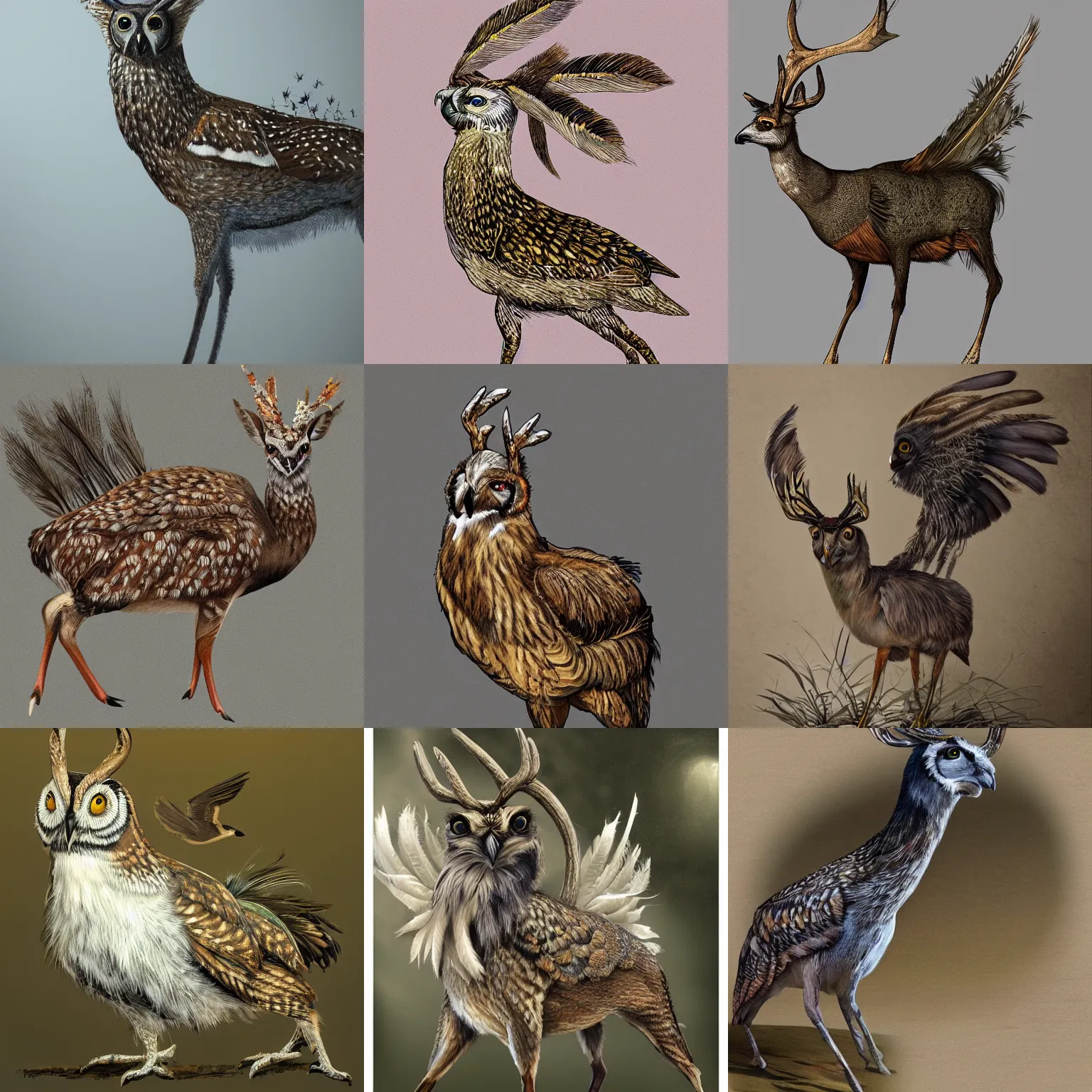 Image similar to a feathered deer with bird feathers, national geographic, owl feathers, trending on artstation, highly detailed, full body