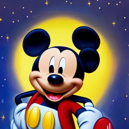 Prompt: Mickey Mouse as a painting, shiny, stars, space, 8k, high resolution