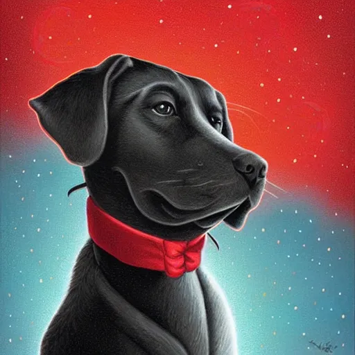 Image similar to portrait illustration of funny dog in the white tuxedo and red tie by jeremiah ketner, quint buchholz, wlop, dan mumford