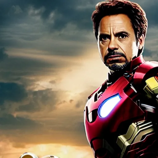 Image similar to promotional image of Mark Ruffalo as Iron Man in Iron Man（2008）, he wears Iron Man armor without his face, movie still frame, promotional image, imax 70 mm footage