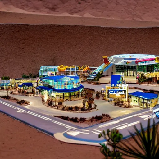 Image similar to A diorama of a shopping center in the middle of the desert