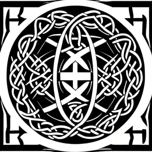 Image similar to a circular vector tattoo design in an art deco style, and in a celtic knot style.