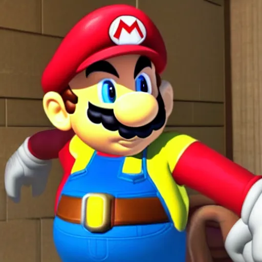 Image similar to Mario but it is Wario But it is actually Mario being Wario that loves Mario