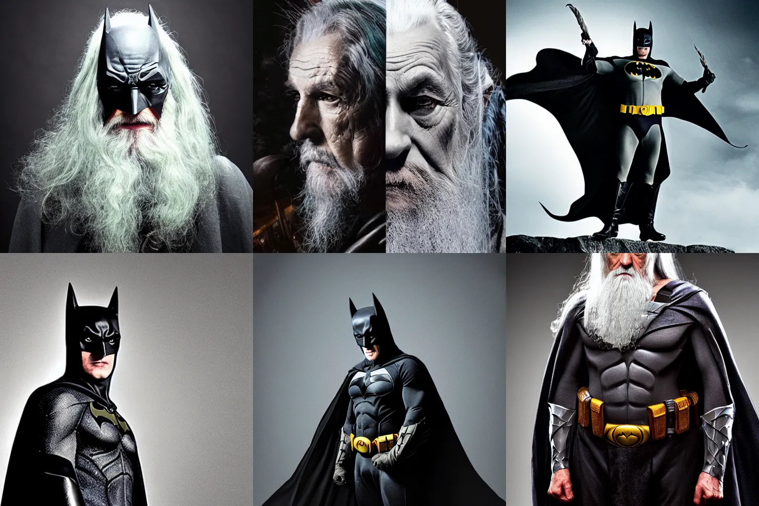 Prompt: portrait photo of batman dressed as gandalf