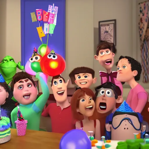 Image similar to the absolute despair of a birthday party, digital cgi, pixar