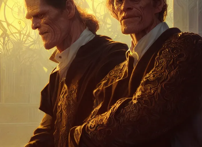 Image similar to williem dafoe as oscar diggs, intricate, d & d, fantasy, art nouveau, digital painting, trending on artstation, sharp focus, illustration, global illumination, ray tracing, art by artgerm and greg rutkowski and ruan jia