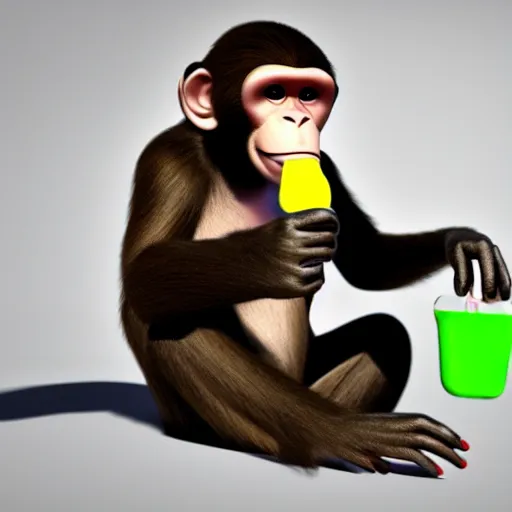 Prompt: A monkey drinking a capri-sun 3D render
