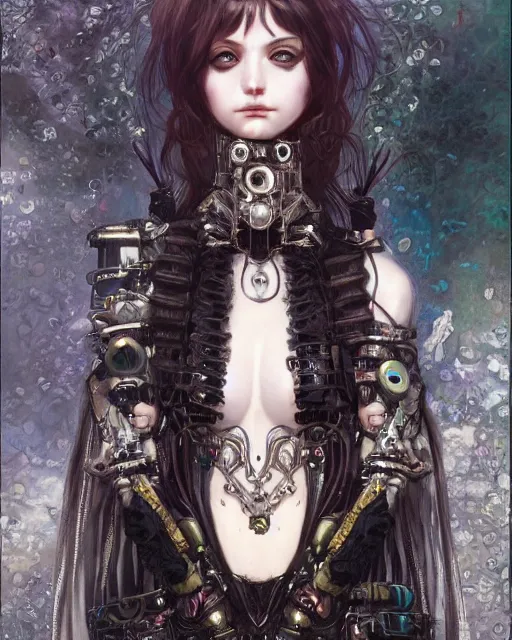 Image similar to portrait of cute beautiful young gothic maiden, cyberpunk, Warhammer, highly detailed, artstation, illustration, art by Gustav Klimt and Range Murata