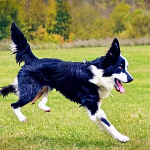 Image similar to a blue border collie jumping and catching a frisbee