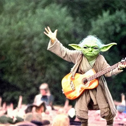 Image similar to yoda performing at woodstock