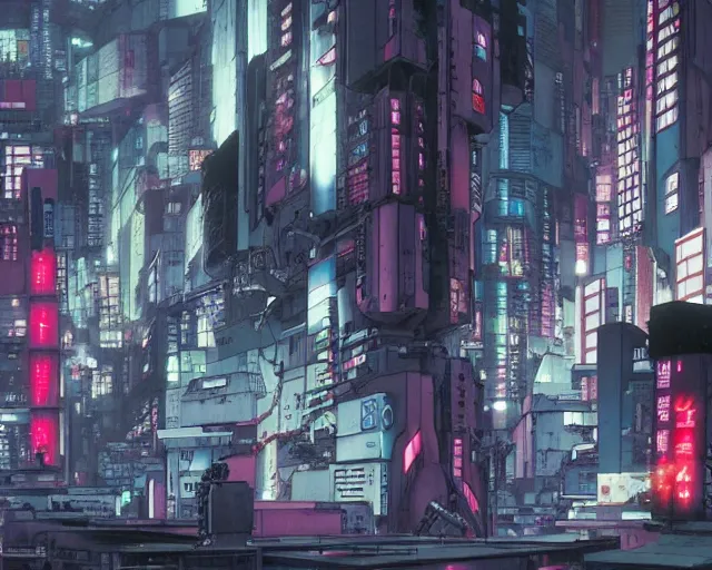 Prompt: Gray sky, futuristic urban slums. Aesthetics of Akira, Ghost in the shell, Neon Genesis Evangelion, Trigun