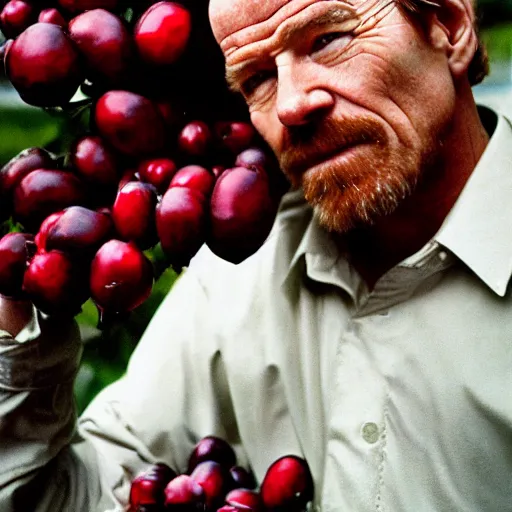 Prompt: tiny bryan cranston's body is a bowl of cranberries, head submerged in cranberries, natural light, sharp, detailed face, magazine, press, photo, steve mccurry, david lazar, canon, nikon, focus