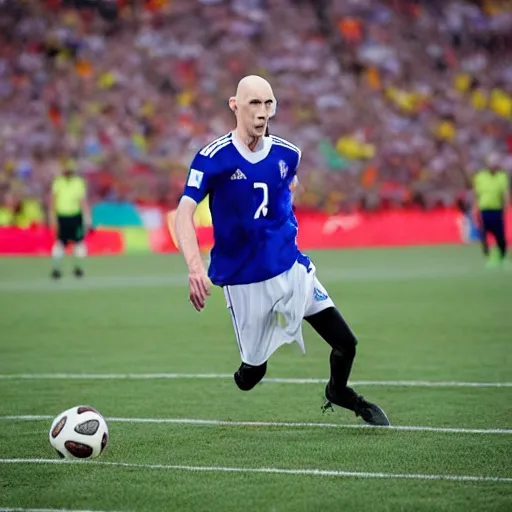 Image similar to portrait of nosferatu playing alone football at the world cup, sport photography