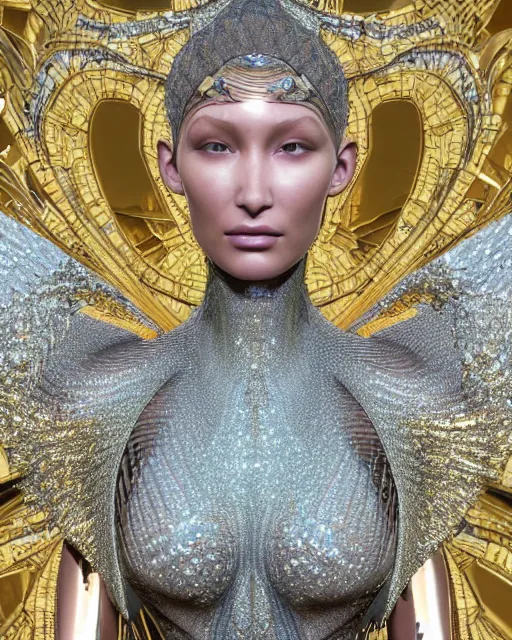 Image similar to a highly detailed metahuman 4 k close up render of an alien goddess bella hadid monument atlantis in iris van herpen dress schiaparelli in diamonds crystals swarovski and jewelry iridescent in style of alphonse mucha gustav klimt trending on artstation made in unreal engine 4