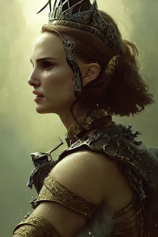 Image similar to natalie portman, legendary warrior, heroic, lord of the rings, tattoos, decorative ornaments, battle armor, by carl spitzweg, ismail inceoglu, vdragan bibin, hans thoma, greg rutkowski, alexandros pyromallis, perfect face, fine details, realistic shading photorealism