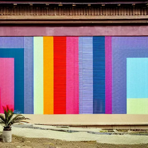 Image similar to facade covered by colorful fabric