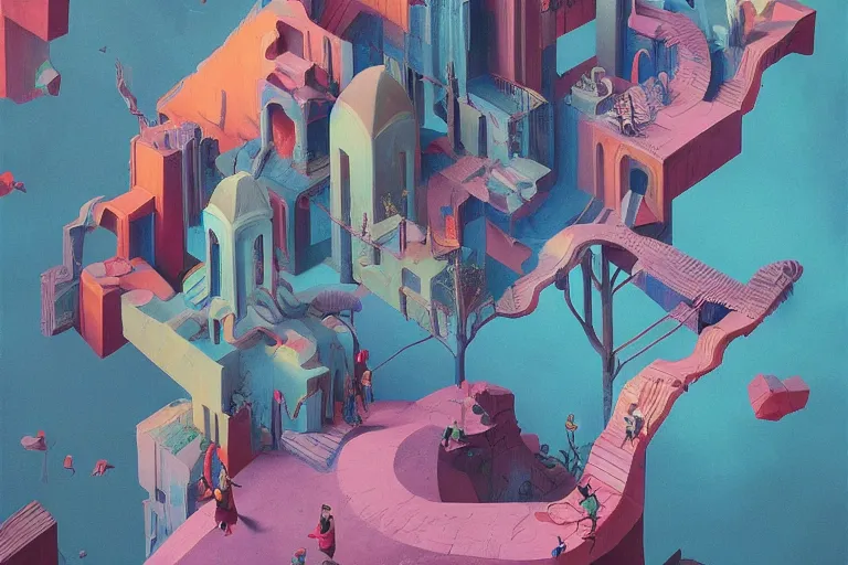 Prompt: a strange, hauntingly beautiful, vibrant dreamscape | | organic painting, bold shapes, hard edges, by max masnyy, jakub gazmercik, beeple, patrick faulwetter, heavenlydaemonic, and mc escher, surrealism, trending on artstation