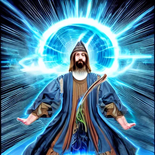 Image similar to a wizard destroys his computer with magical energy, by david mattingly, layout inspired by stock photos.