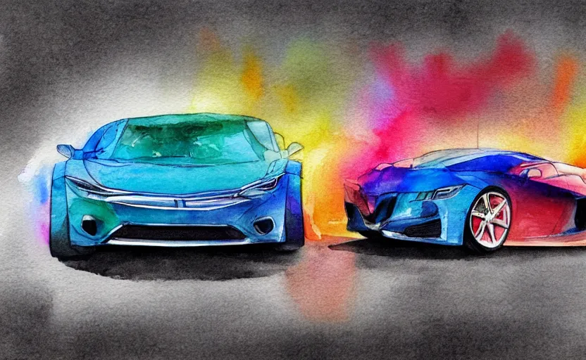 Image similar to colorful watercolor sketch of a sport car, highly detailded