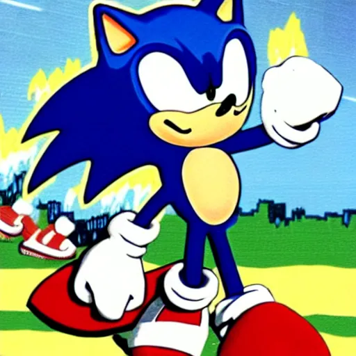 Prompt: sonic the hedgehog in the 1 9 7 0 s