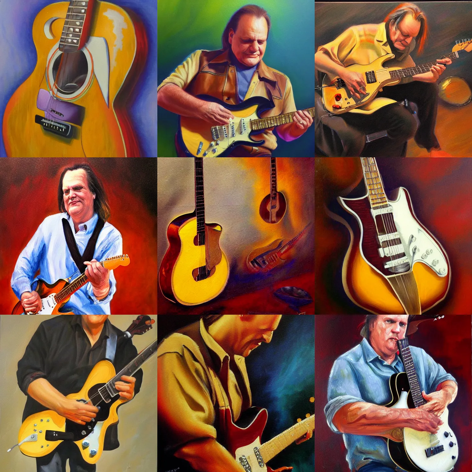 Prompt: walter trout playing guitar, oil painting, beautiful, cgsociety