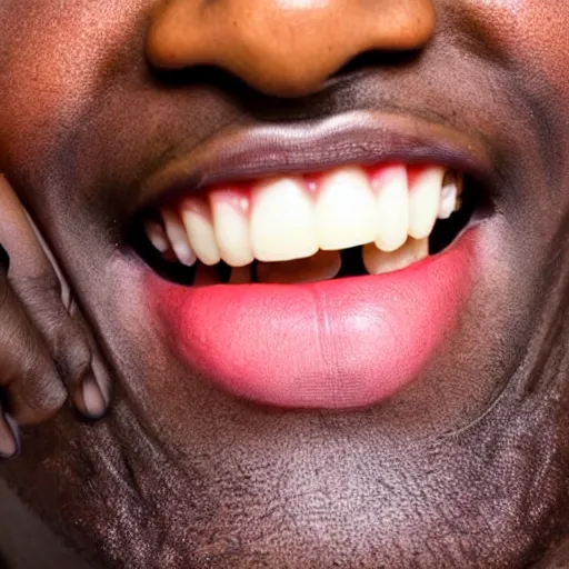 Image similar to black person stretching his bottom lip down showing his teeth