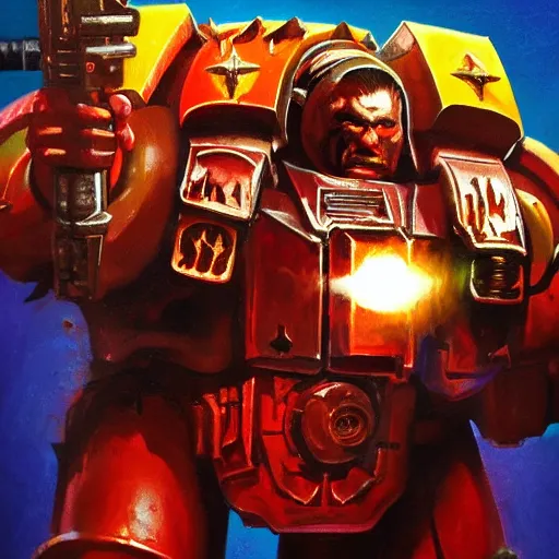 Prompt: Bright, colorful, realistic dark gritty individual warhammer 40k space marine full body and head shot backlighting, kodachrome, high contrast, highly detailed, sharp focus, digital painting, concept art, illustration, trending on artstation, comic book by Alex Ross cover art