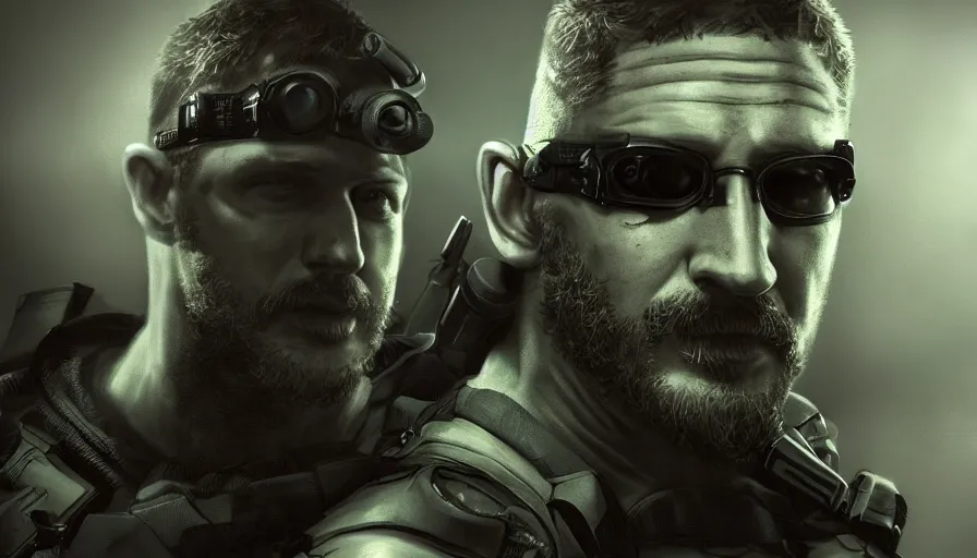 Image similar to tom hardy is sam fisher from splinter cell, matte painting, hyperdetailed, artstation, cgsociety, 8 k