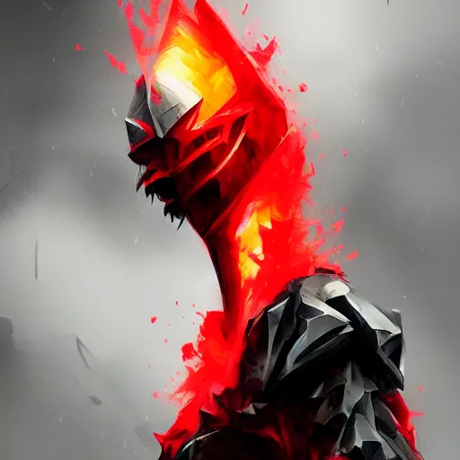 Prompt: Award-Winning. Trending on Artstation. 8K. (Corrupted Knight infected with black obsidian glowing red. Angular. Sharp. Ready for battle.) Standing in the eye of a red storm. Black landscape. Dark skies.