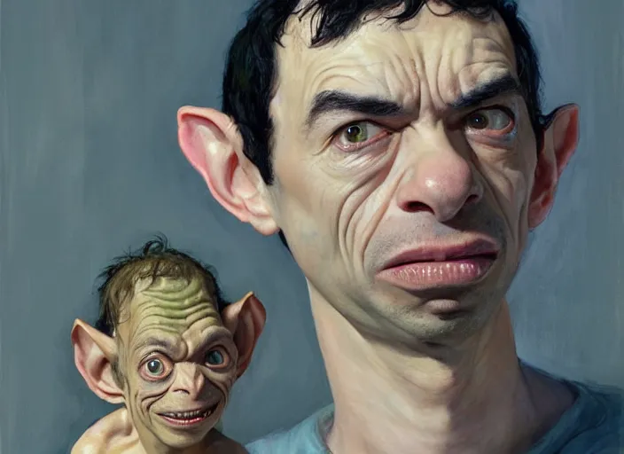 Image similar to a highly detailed beautiful portrait of nathan fielder as gollum, by gregory manchess, james gurney, james jean