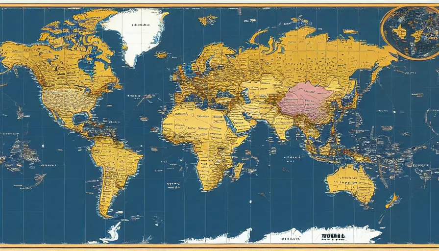 Prompt: miller projection geopolitical world map of strangereal